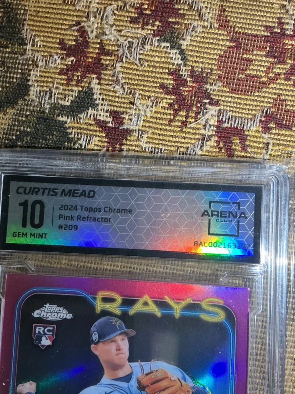 CURTIS MEAD 2024 Topps Chrome MLB Pink Refractor Rookie Card 209 Graded Arena 10